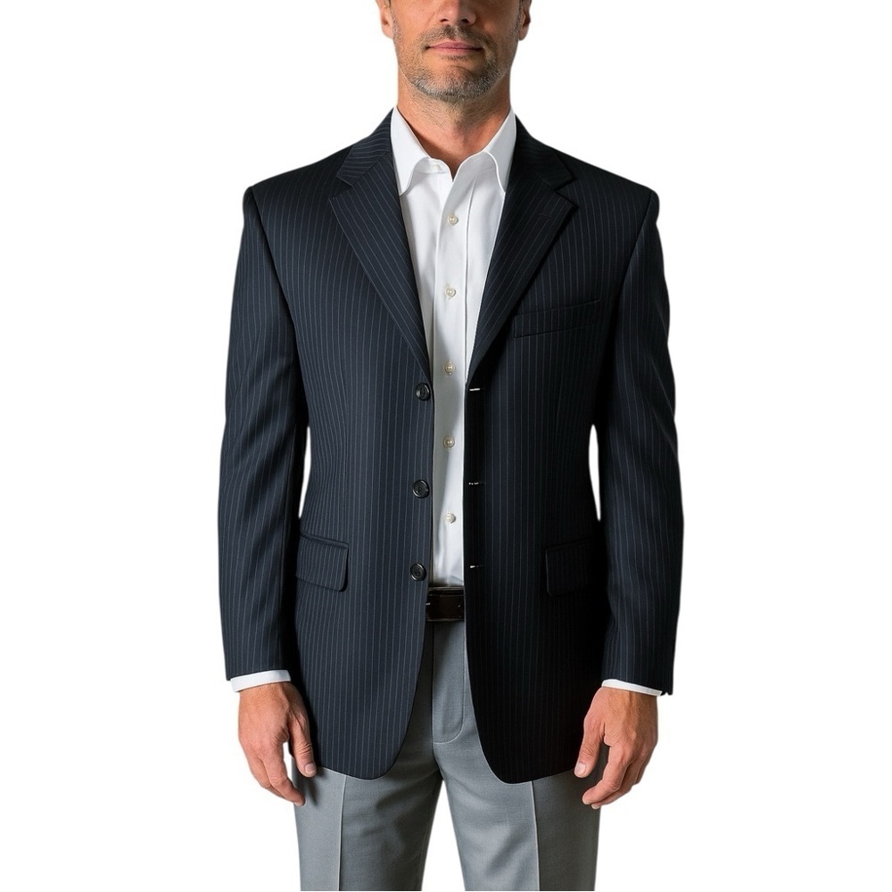 PAUL SMITH Tailored Fit Three Button Navy Pinstripe‎ Wool Blazer Sport Coat